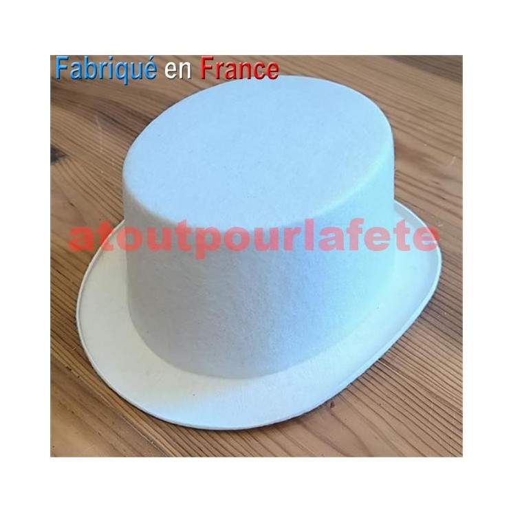 Chapeau de Conscrit Gibus Haut de Forme blanc adulte sans ruban