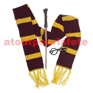 Set de déguisement de magicien, Harry Potter, 3 pièces (écharpe- lunette- baguette)