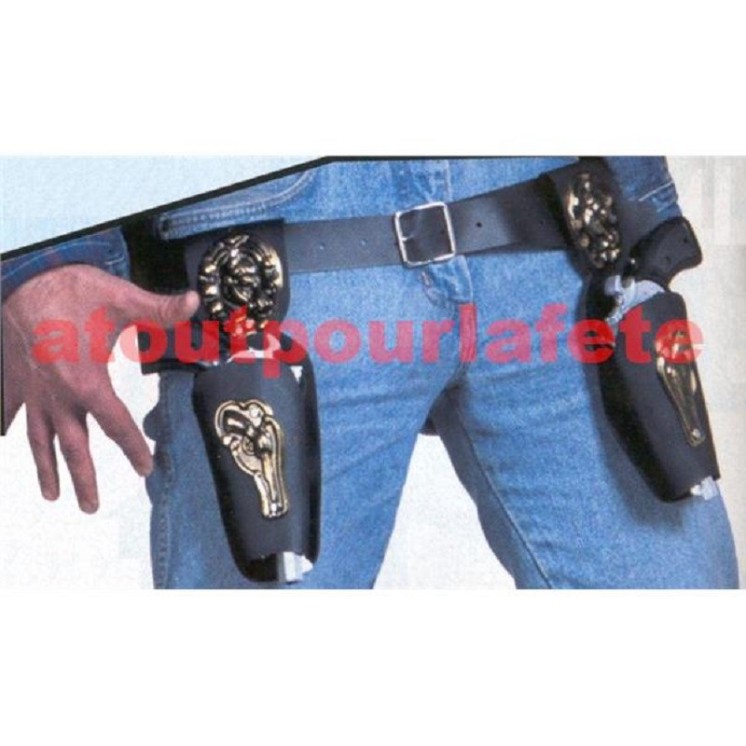 1 Holster double avec ceinture pour deguisement de cow boy