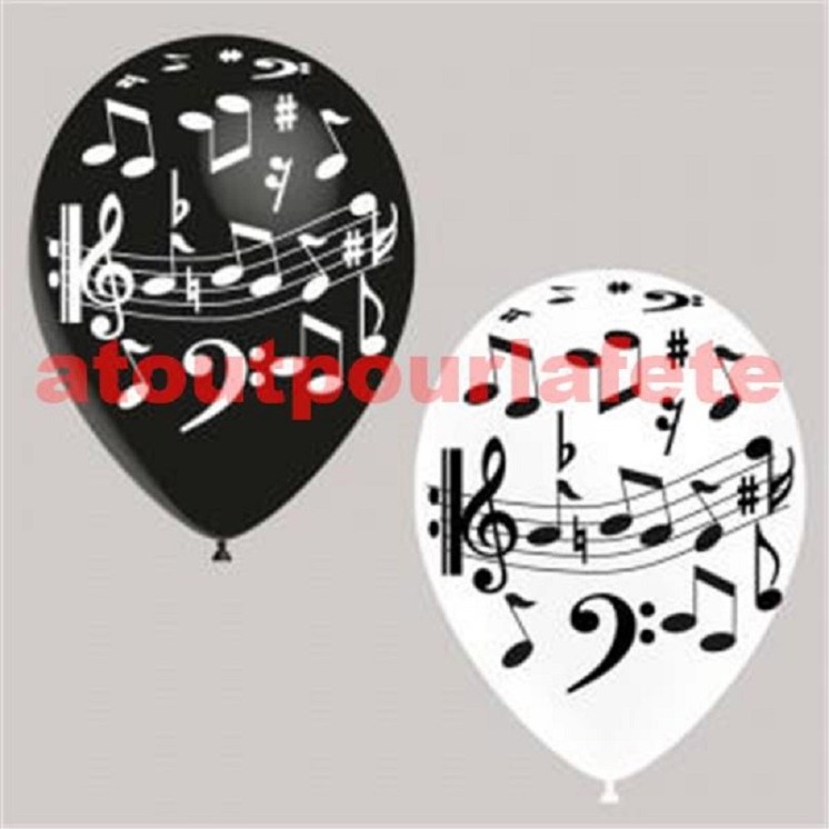 Pochette de 8 Ballons blancs "notes de musique" (impression tout autour)  Ø30cm