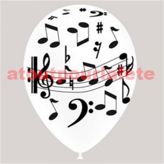 Pochette de 8 Ballons blancs "notes de musique" (impression tout autour)  Ø30cm
