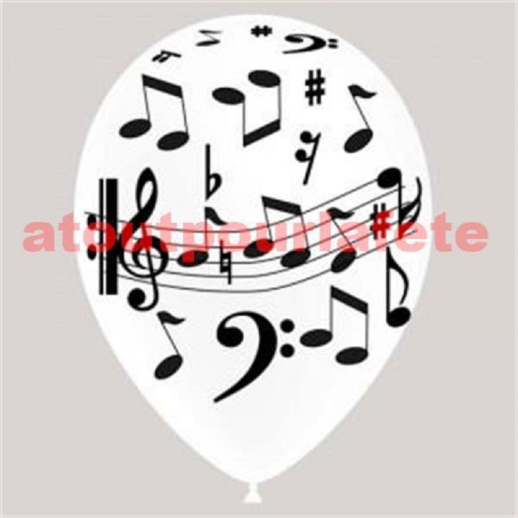 Pochette de 8 Ballons blancs "notes de musique" (impression tout autour)  Ø30cm