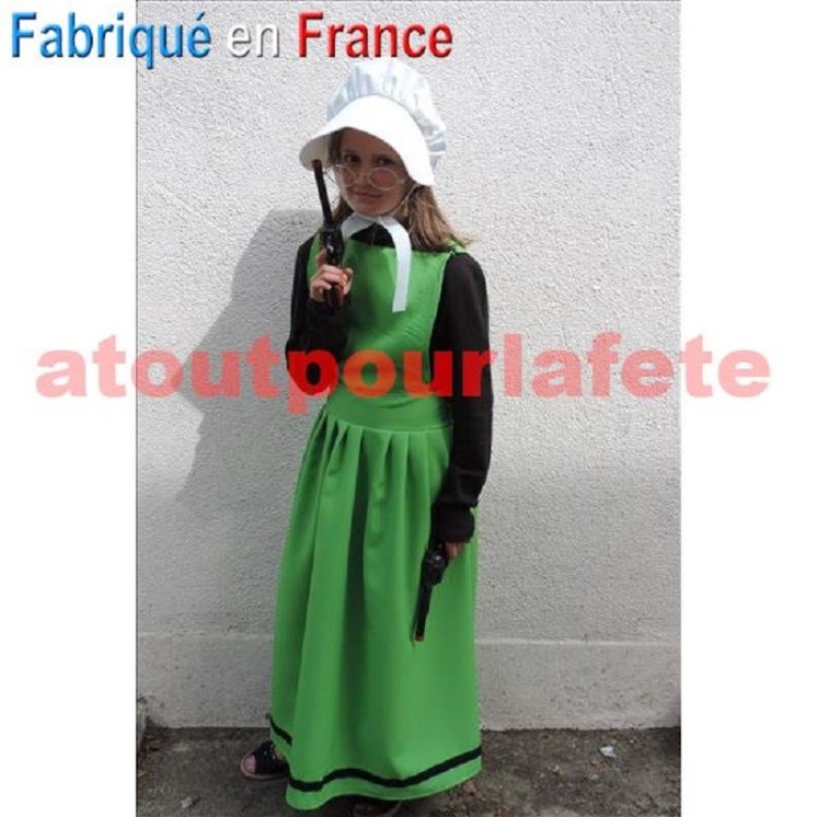 Déguisement Tablier-Robe de Ma Dalton enfant avec sa coiffe