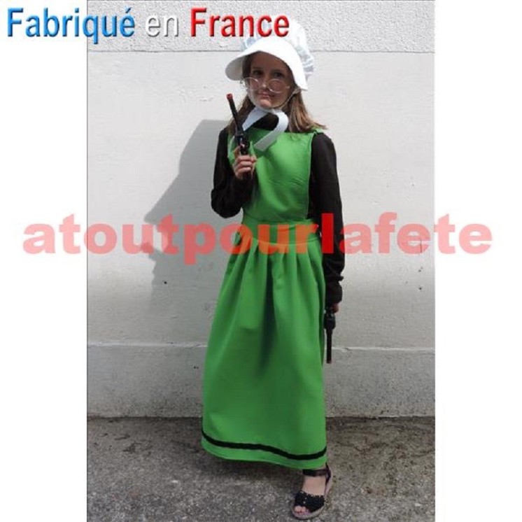 Déguisement Tablier-Robe de Ma Dalton enfant avec sa coiffe
