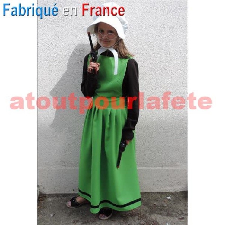 Déguisement Tablier-Robe de Ma Dalton enfant avec sa coiffe