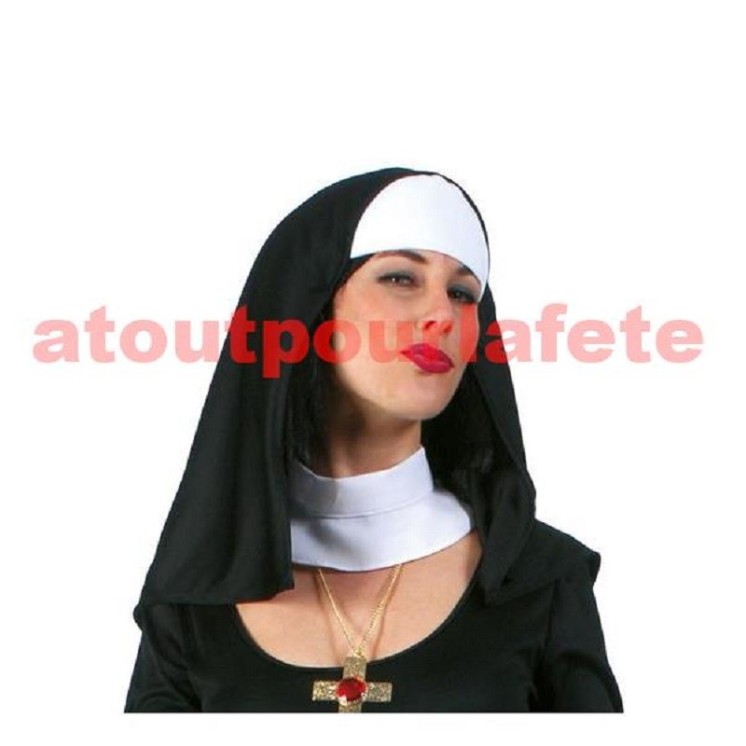coiffe avec col pour deguisement de Bonne soeur, Nonne, Religieuse
