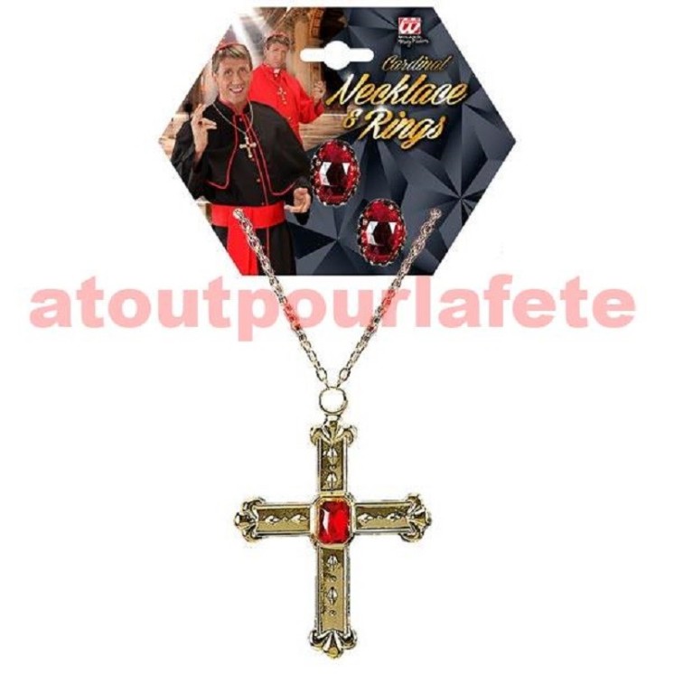 Parure de bijoux de Cardinal (Collier avec croix + 2 Bagues)