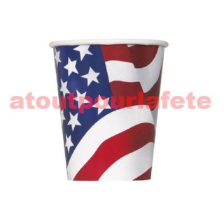 Lot de 8 gobelets 27cl Drapeau americain, Usa, Etat Unis