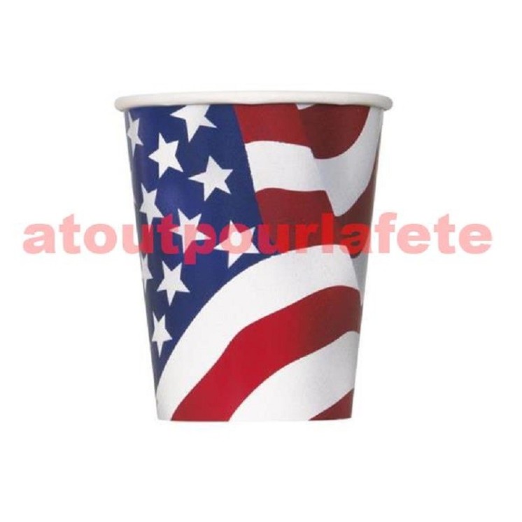 Lot de 8 gobelets 27cl Drapeau americain, Usa, Etat Unis