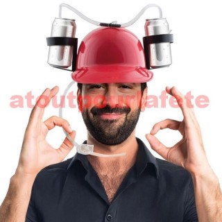 Casque de chantier rouge , anti soif, porte canettes, bouteilles 25/33cl