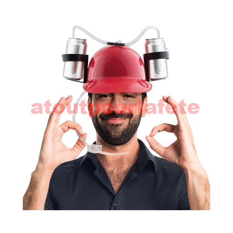 Casque de chantier rouge , anti soif, porte canettes, bouteilles 25/33cl
