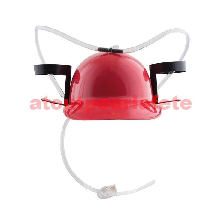 Casque de chantier rouge , anti soif, porte canettes, bouteilles 25/33cl