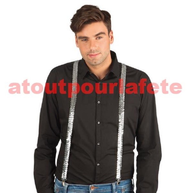 Bretelles à sequins argent (lapaire) adulte Femme ou Homme