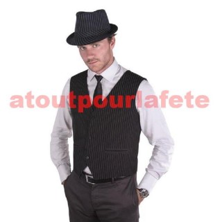 Gilet noir de Gangster, a rayures blanches fines (adulte) (taille unique 48/50)