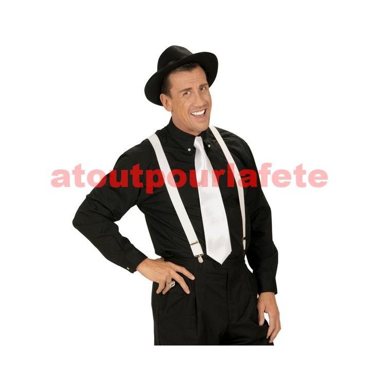 Cravate Blanche satinée pour deguisement de mafieux, gangster, (à elastique)
