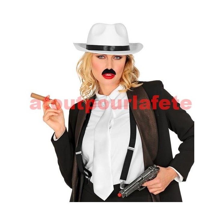 Cravate Blanche satinée pour deguisement de mafieux, gangster, (à elastique)