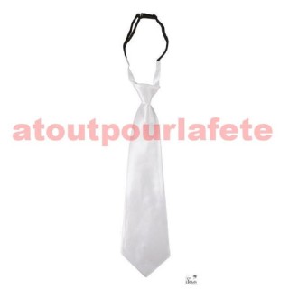Cravate Blanche satinée pour deguisement de mafieux, gangster, (à elastique)
