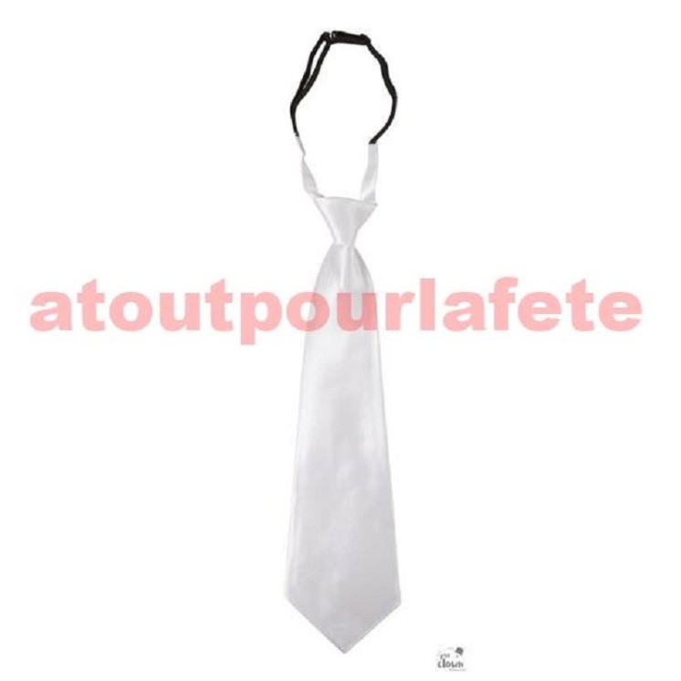 Cravate Blanche satinée pour deguisement de mafieux, gangster, (à elastique)