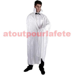 Cape blanche en velours avec col pour déguisement de fantôme, dame blanche, marquis
