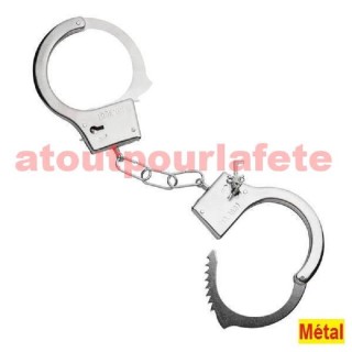 Menottes métallique adulte pour deguisement de policier (la paire)