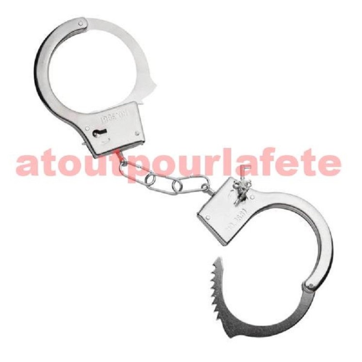 Menottes métallique adulte pour deguisement de policier (la paire)