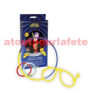 Kit Fiesta Lumineux (10Bracelets + 5lunettes + 5 pailles (coloris assortis)