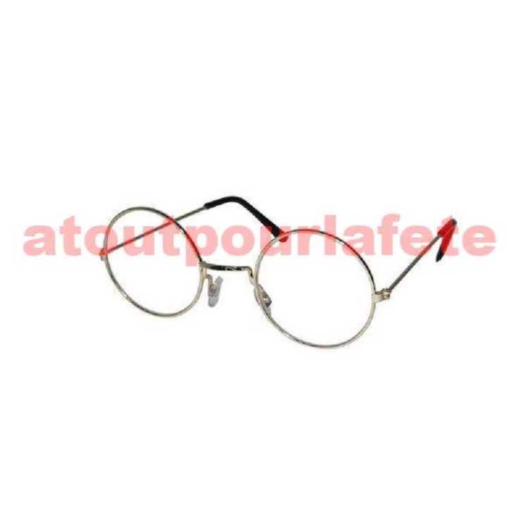 Lunettes métal ronde Or avec verres pour deguisement de père noel, grand-mère, grand-père