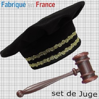 Set de déguisement de Juge, Avocat, Magistrat, Avoué (Chapeau + Marteau)