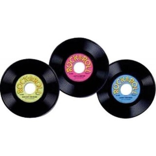 Set de 3 décorations disque 45 tours vinyl, (plastique) 23cm,