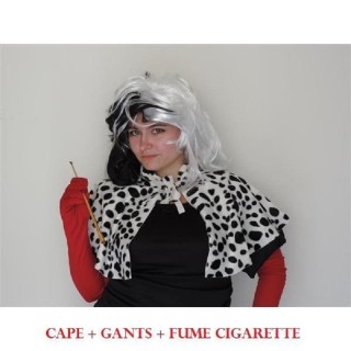 Set de déguisement Cruella d' Enfer (Cape d'Epaule+Gants+fume cigarette)