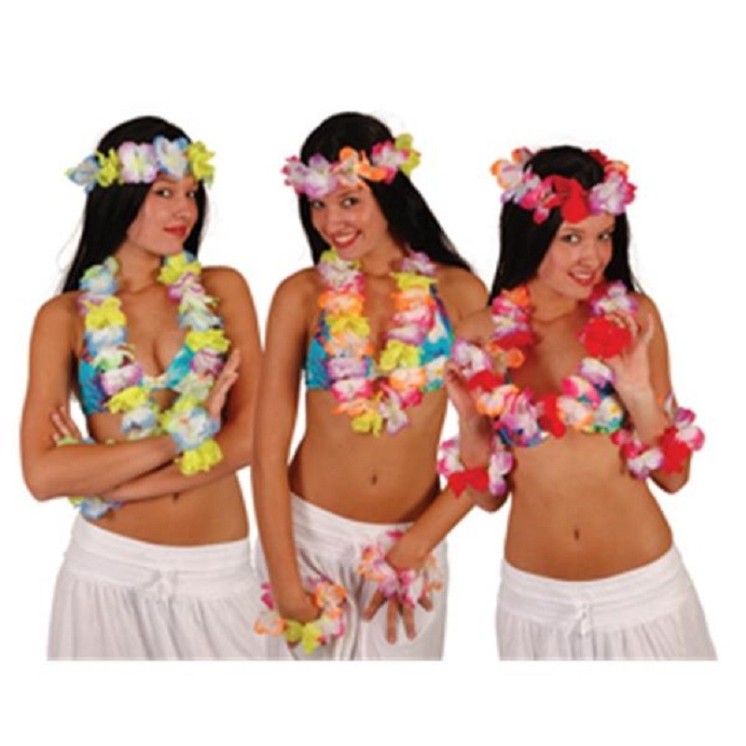 Set Hawaien 4 pièces (Collier + Tour de Tête + 2 bracelets)