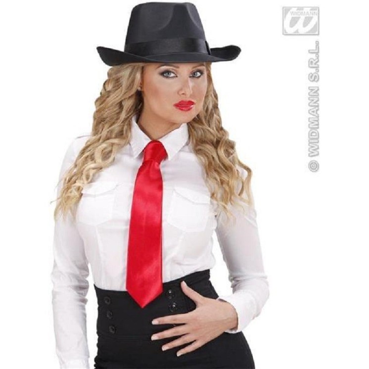 Cravate rouge satinée pour deguisement de mafieux, gangster, (à elastique)