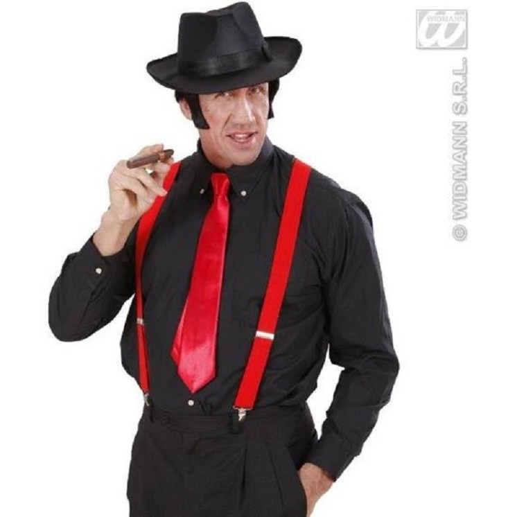 Cravate rouge satinée pour deguisement de mafieux, gangster, (à elastique)