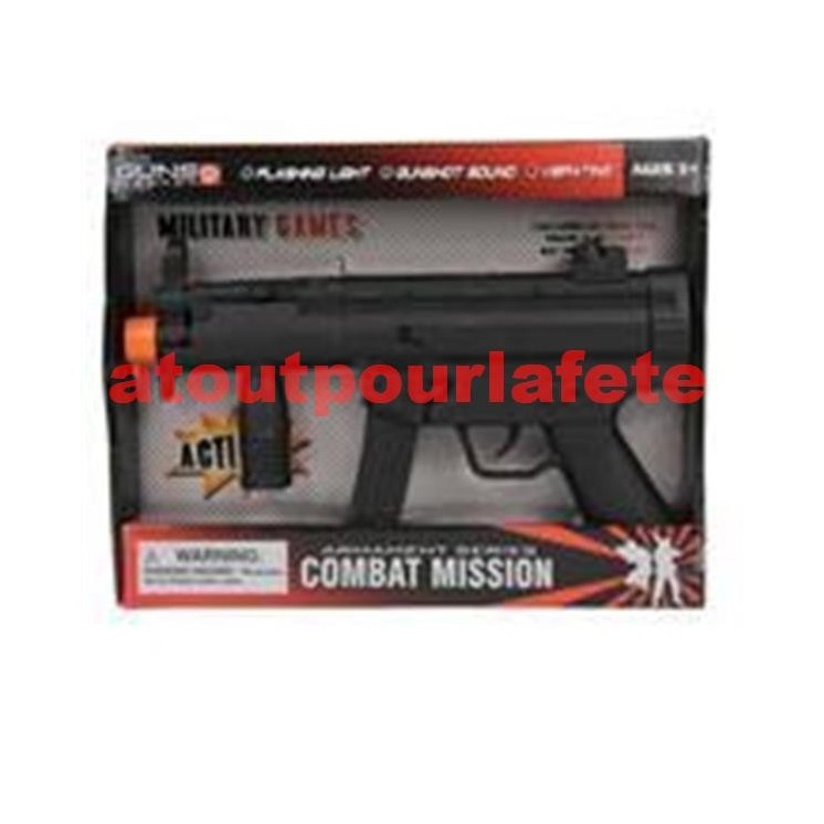 Mitraillette noire, Gign, militaire, police,  (sonore & lumineuse)