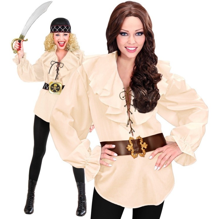 Chemise beige à jabot (mixte F/H) pour deguisement de Pirate, Renaissance, Ecossais
