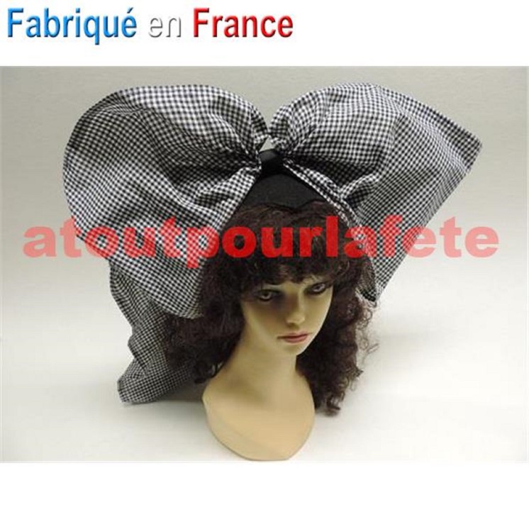 Coiffe Alsacienne à carreaux vichy noir et blanc