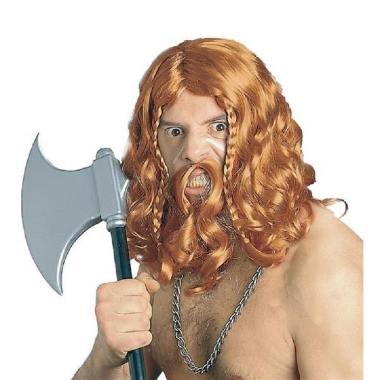 Perruque de Viking, Gaulois avec moustache 2 coloris au choix Blonde ou Rousse