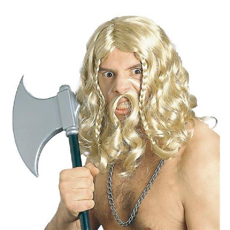 Perruque de Viking, Gaulois avec moustache 2 coloris au choix Blonde ou Rousse