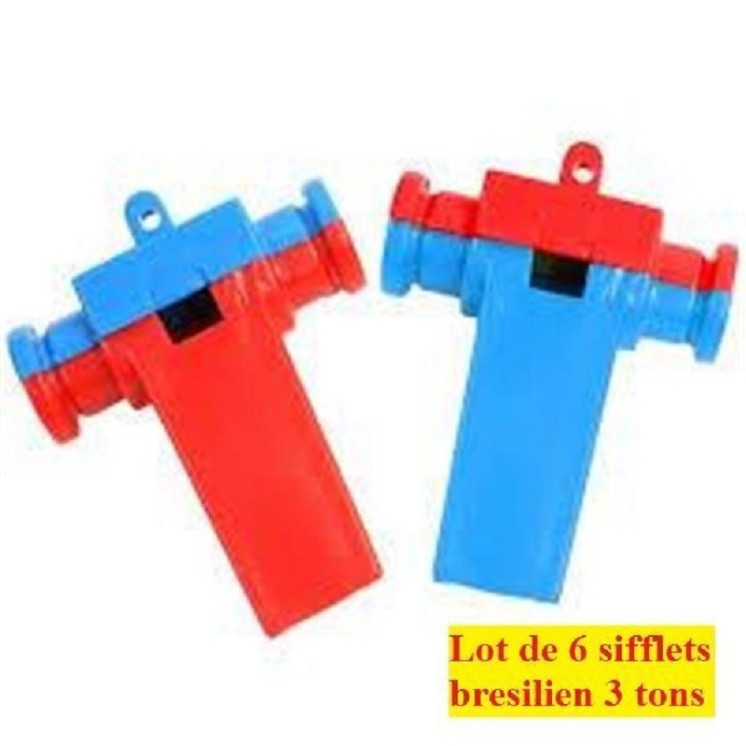 Lot de 6 Sifflets Bresilien Samba 3 tons (Divers coloris)