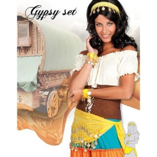 Set Gipsy,Orientale, Belly Danse, Gitane, Tzigane (Bandeau,2 Bracelets,Ceinture)