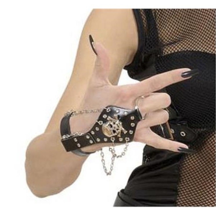 Bracelet - Mitaine à tête de mort avec chaines - Hard, Punk, Pirate