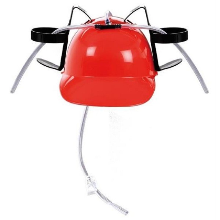 Casque de chantier rouge , anti soif, porte canettes, bouteilles 25/33cl