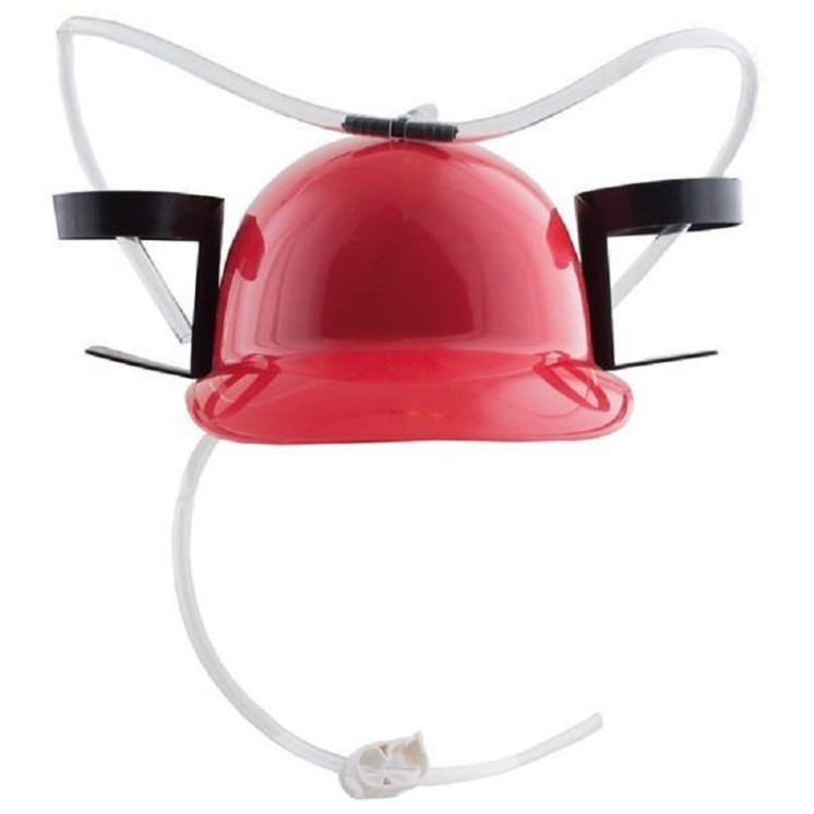 Casque de chantier rouge , anti soif, porte canettes, bouteilles 25/33cl