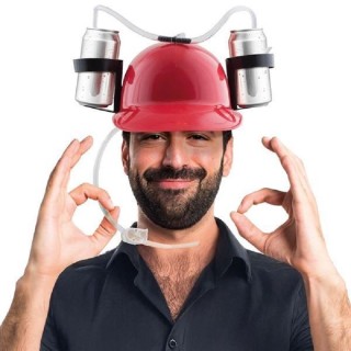 Casque de chantier rouge , anti soif, porte canettes, bouteilles 25/33cl