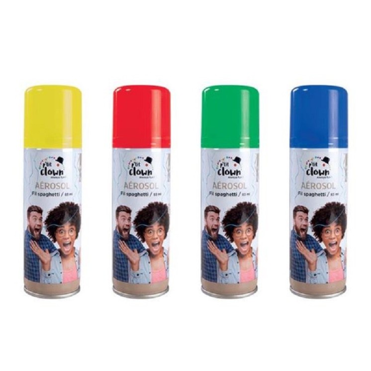 Aérosol fil fou serpentins spagettis 83ml coloris aléatoire