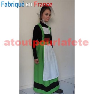 Déguisement Tablier-Robe de Bécassine Enfant avec sa coiffe