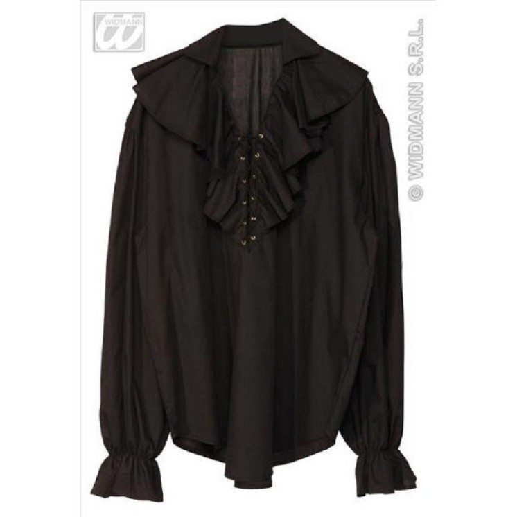 Chemise noire à jabot (mixte F/H) pour deguisement de Pirate, Renaissance, Ecossais