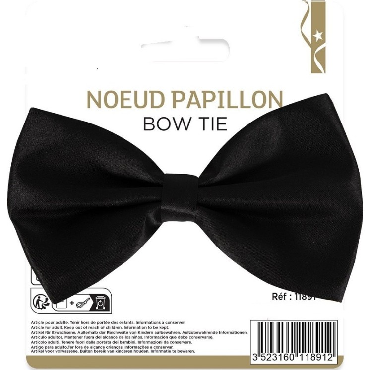 Noeud papillon en satin NOIR, Dandy,