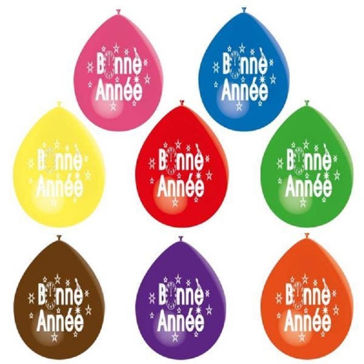 Ballons Bonne année multicolore (sachet de 10)
