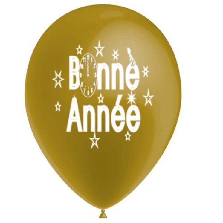 Ballons Bonne année or - argent ou multicolore (sachet de 10)